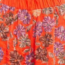 Maje Orange Floral Sequin Embroidered Crepe Izul Shorts L