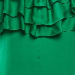 Pre Owned Maje Green Satin Ruffled Rovanta Midi Dress L