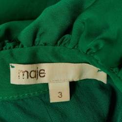 Pre Owned Maje Green Satin Ruffled Rovanta Midi Dress L