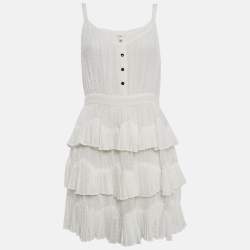 Pre Owned Maje White Swiss Dots Chiffon Tiered Rustivan Short Dress L