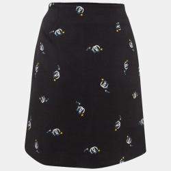 Pre Owned Maje Black Horseshoe Embroidered Crepe Trapeze Mini Skirt M