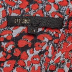 Maje Red Printed Crepe Smocked Detail Jumpsuit M