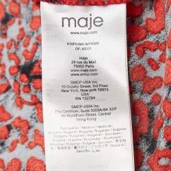 Maje Red Printed Crepe Smocked Detail Jumpsuit M