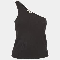 Maje Black Rib Knit One-Shoulder Cropped Top M