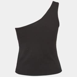 Maje Black Rib Knit One-Shoulder Cropped Top M