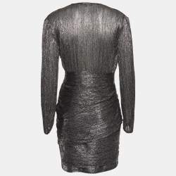 Pre Owned Maje Metallic Lurex Draped V-Neck Mini Dress L
