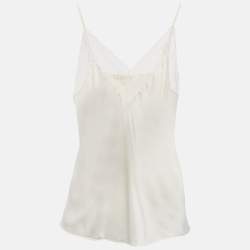 Maje Orange/White Crepe and Satin Lace Trim Camisole Top Set of 2 M/L