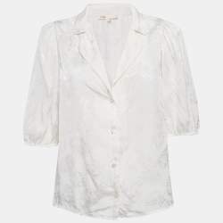 Maje White Ecru Jungle Jacquard Satin Shirt M