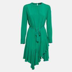 Maje Green Crepe Asymmetric Flared Short Dress S