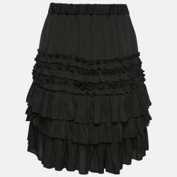 Pre Owned Maje Black Crepe Ruffled Mini Skirt L