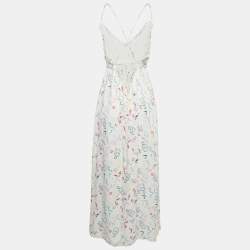 Maje White Printed Crepe Lace-Up Retake Midi Dress L