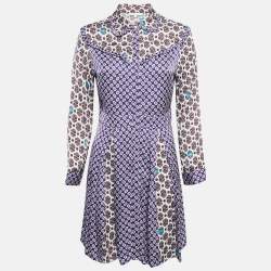 Maje Purple/Multicolor Printed Crepe Button Front Mini Dress M