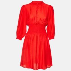 Maje Red Crepe Smocked Waist Ritha Mini Dress M