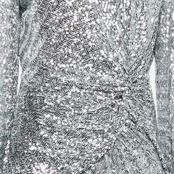 Pre Owned Maje Silver Sequin Crepe Ruched Full Sleeves Mini Dress XL