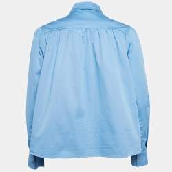 Pre Owned Maje Blue Cotton Pleated Crop Shirt L