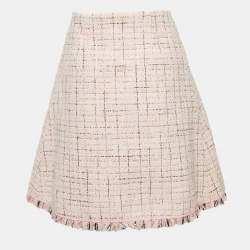 Pre Owned Maje Pink Lurex Tweed Fringed Hem Knee-Length Skirt XL