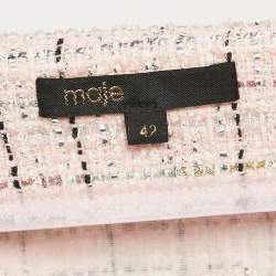 Pre Owned Maje Pink Lurex Tweed Fringed Hem Knee-Length Skirt XL