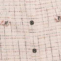 Pre Owned Maje Pink Lurex Tweed Fringed Hem Knee-Length Skirt XL