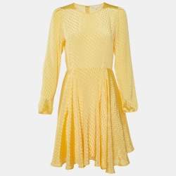 Maje Yellow Crepe Textured Mini Flared Dress L
