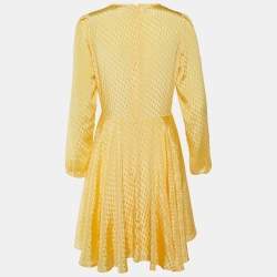 Maje Yellow Crepe Textured Mini Flared Dress L