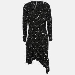 Pre Owned Maje Black Star Print Crepe Asymmetric Midi Dress S