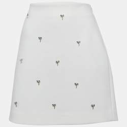 Maje White Crepe Palm Jewels Embroidered Crepe Pencil Skirt XL
