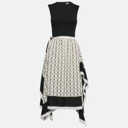 Maje Black/White Horse Bit Print Knit and Crepe Midi Dress S