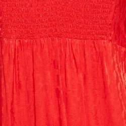 Pre Owned Maje Red Jacquard Smocked Mini Dress M