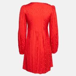 Pre Owned Maje Red Jacquard Smocked Mini Dress M