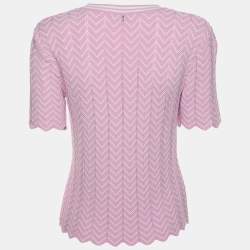 Pre Owned Maje Pink/White Chevron Knit Crew Neck Top S