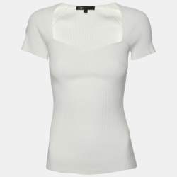 Maje White Rib Knit Top S