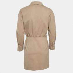 Maje Beige Wool Ruched Mini Shirt Dress S
