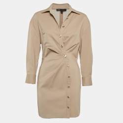 Maje Beige Wool Ruched Mini Shirt Dress S