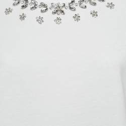 Pre Owned Maje White Studded Cotton Round Neck T-Shirt L