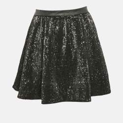 Pre Owned Maje Black Sequin Detail Tulle Pleated Mini Skirt L