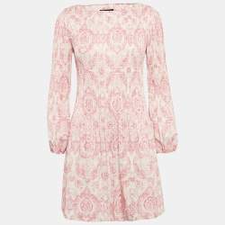 Maje White/Pink Paisley Print Crepe Pleated Mini Dress XS