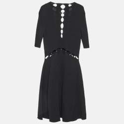 Pre Owned Maje Black Rib Knit Cut-Out Beaded Mini Dress M