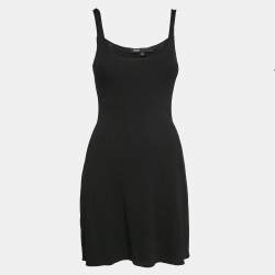 Maje Black Rib Knit Flared Mini Dress XS