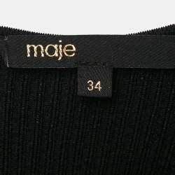 Maje Black Rib Knit Flared Mini Dress XS