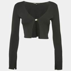 Maje Black Rib Knit Crop Cardigan XS