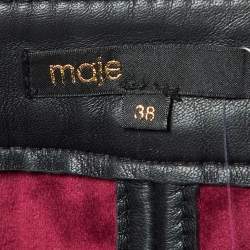 Maje Black Leather Zip-Up Belted Mini Skirt M