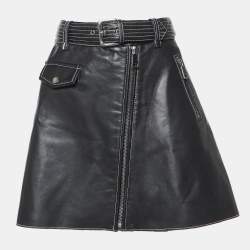 Maje Black Leather Zip-Up Belted Mini Skirt M