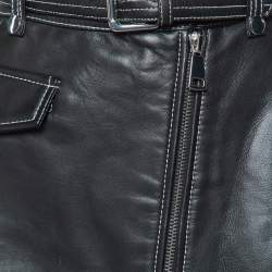 Maje Black Leather Zip-Up Belted Mini Skirt M