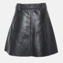 Maje Black Leather Zip-Up Belted Mini Skirt M