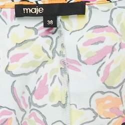 Pre Owned Maje Multicolor Floral Print Satin Cut-Out Smocked Mini Dress M