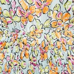 Pre Owned Maje Multicolor Floral Print Satin Cut-Out Smocked Mini Dress M