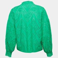 Pre Owned Maje Green Eyelet Embroidery Cotton Blouse S