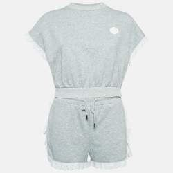 Maje Grey Cotton Knit Lace Trimmed Top and Shorts Set M