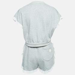 Maje Grey Cotton Knit Lace Trimmed Top and Shorts Set M