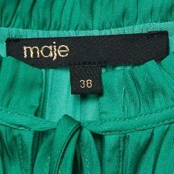 Maje Green Crepe Elasticized and Ruffle Detail Mini Dress M